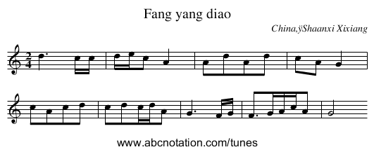 Fang yang diao - staff notation