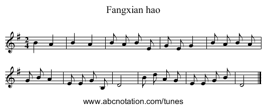 Fangxian hao - staff notation