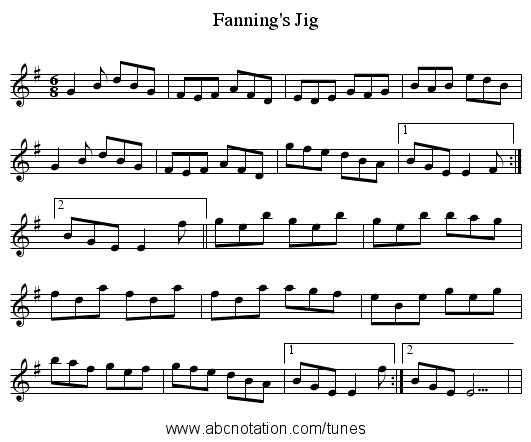 Fanning's Jig - staff notation