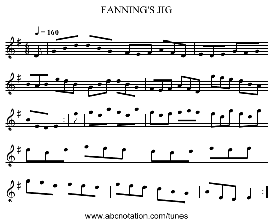 FANNING'S JIG - staff notation