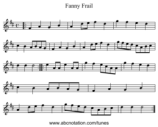Fanny Frail - staff notation