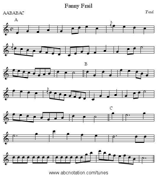 Fanny Frail - staff notation