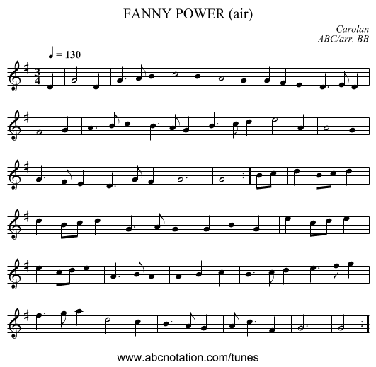 FANNY POWER (air) - staff notation