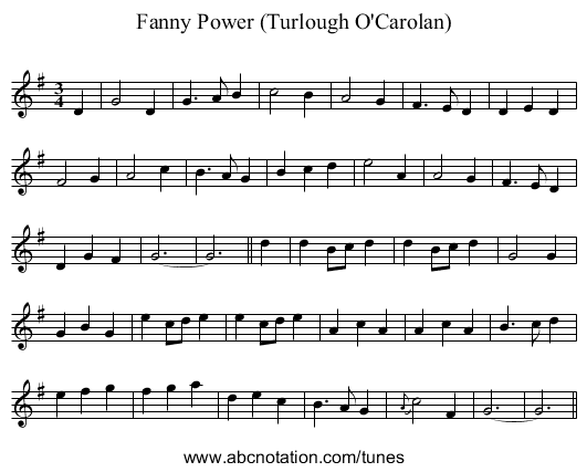 Fanny Power (Turlough O'Carolan) - staff notation