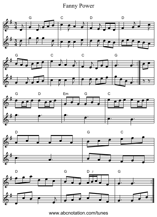 Fanny Power - staff notation