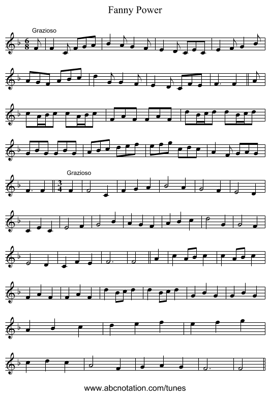 Fanny Power - staff notation