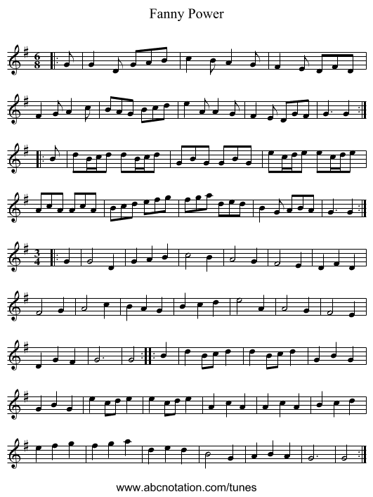 Fanny Power - staff notation