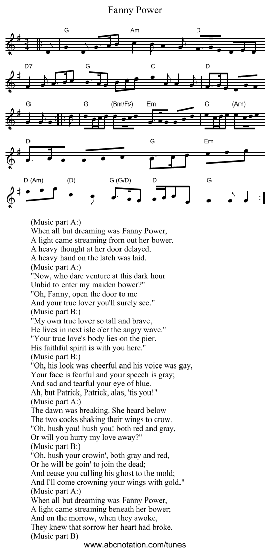 Fanny Power - staff notation