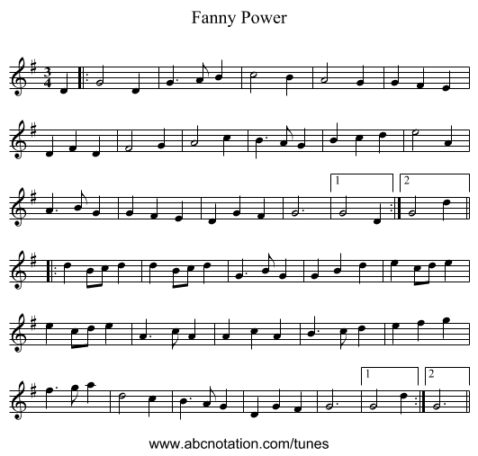 Fanny Power - staff notation