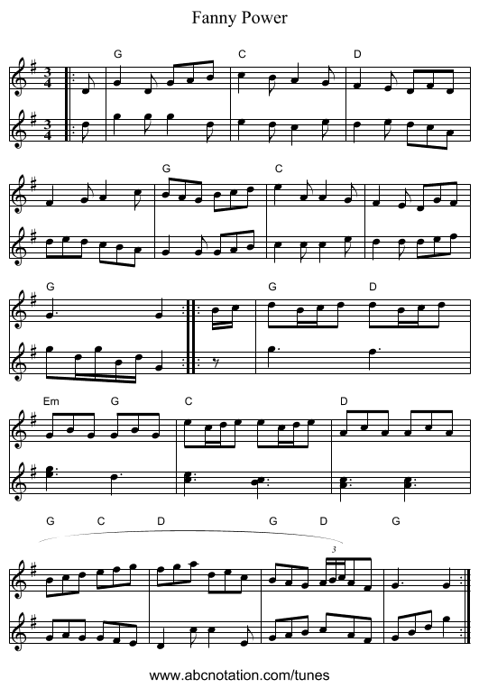 Fanny Power - staff notation