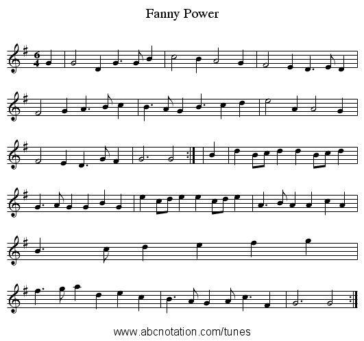 Fanny Power - staff notation