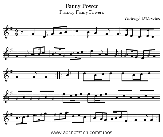 Fanny Power - staff notation