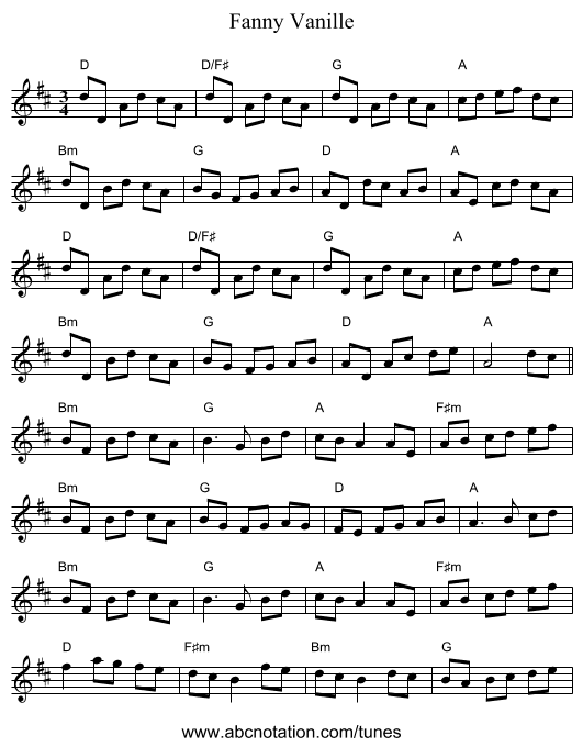 Fanny Vanille - staff notation
