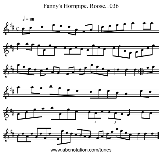 Fanny's Hornpipe. Roose.1036 - staff notation