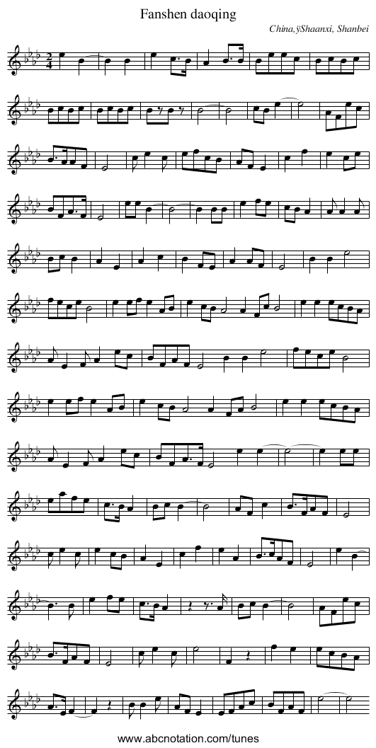 Fanshen daoqing - staff notation