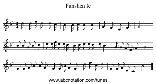 Fanshen le - staff notation
