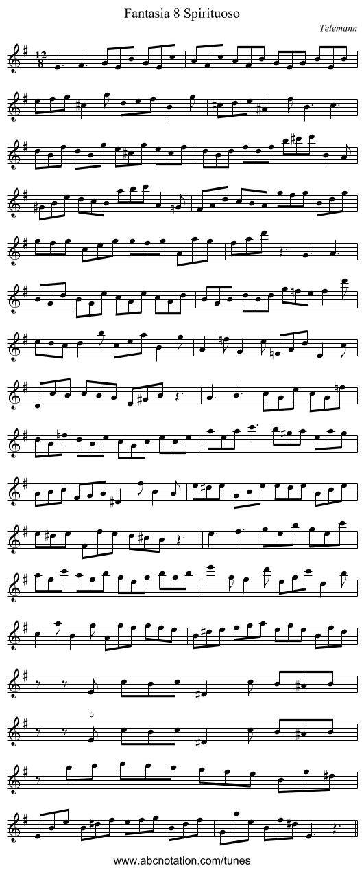 Fantasia 8 Spirituoso - staff notation