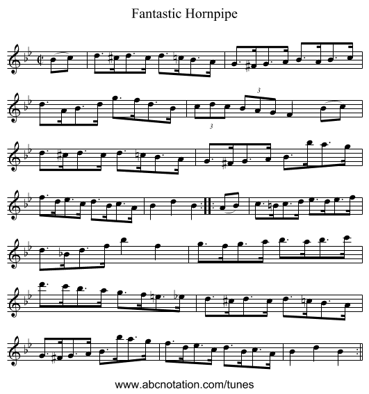 Fantastic Hornpipe - staff notation