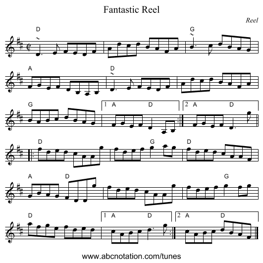 Fantastic Reel - staff notation