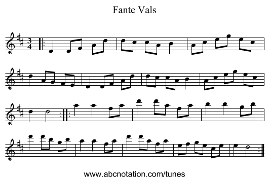 Fante Vals - staff notation