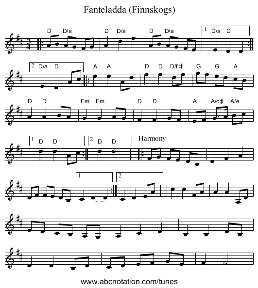 Fanteladda (Finnskogs) - staff notation