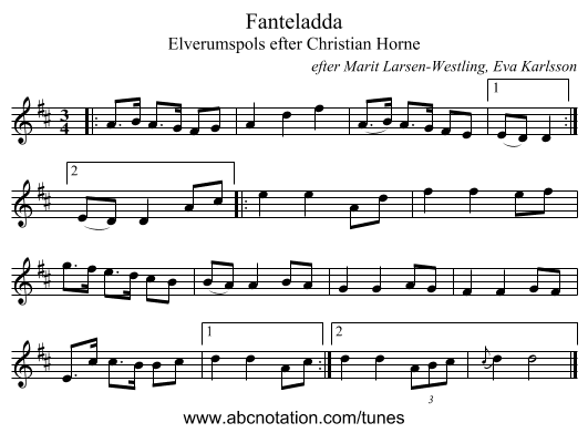 Fanteladda - staff notation