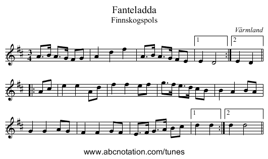 Fanteladda - staff notation