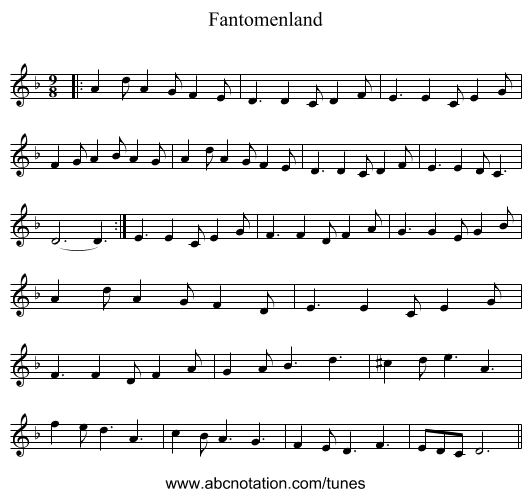 Fantomenland - staff notation