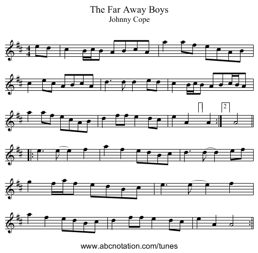 Far Away Boys, The - staff notation