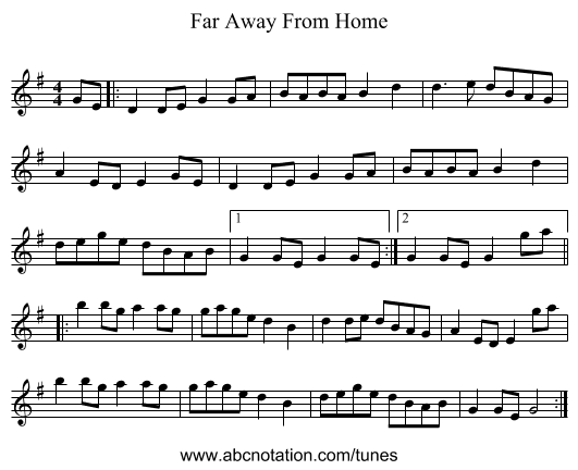 Far Away From Home - staff notation