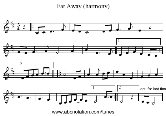 Far Away (harmony) - staff notation