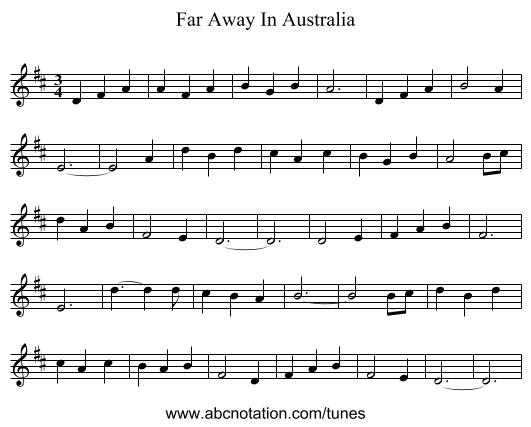 Far Away In Australia - staff notation