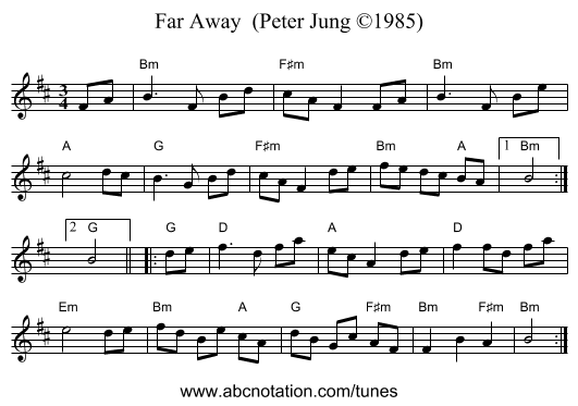 Far Away  (Peter Jung &copy;1985) - staff notation