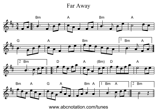 Far Away - staff notation