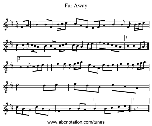 Far Away - staff notation