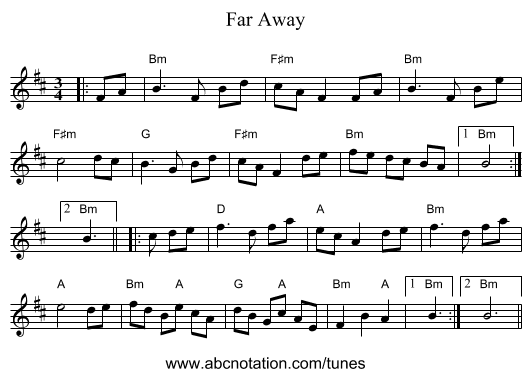 Far Away - staff notation