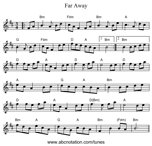 Far Away - staff notation