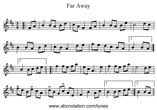 Far Away - staff notation