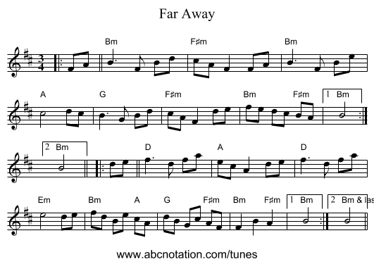 Far Away - staff notation
