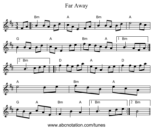 Far Away - staff notation
