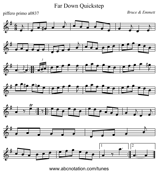 Far Down Quickstep - staff notation