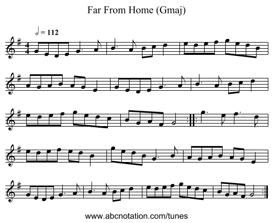 Far From Home (Gmaj) - staff notation