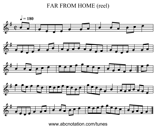 FAR FROM HOME (reel) - staff notation