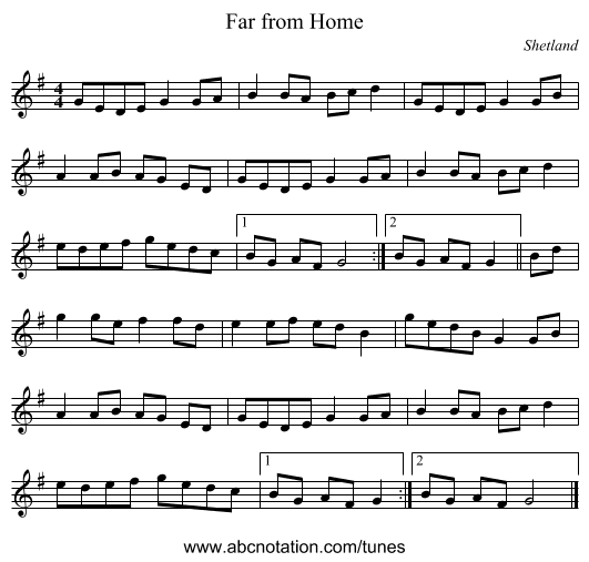 Far from Home - staff notation