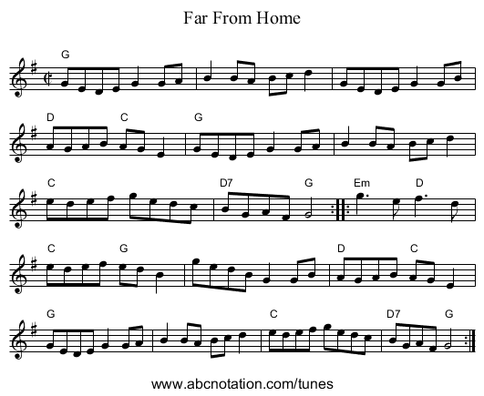 Far From Home - staff notation