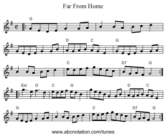 Far From Home - staff notation