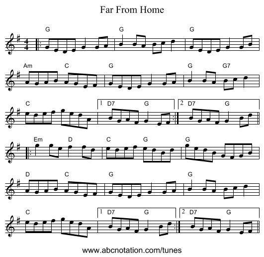 Far From Home - staff notation