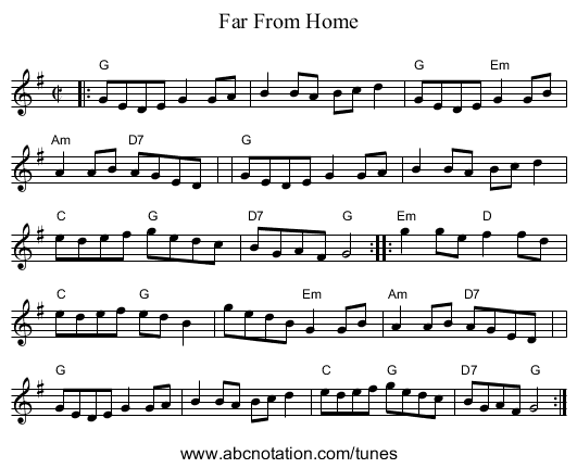 Far From Home - staff notation
