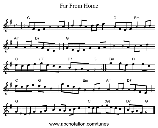 Far From Home - staff notation