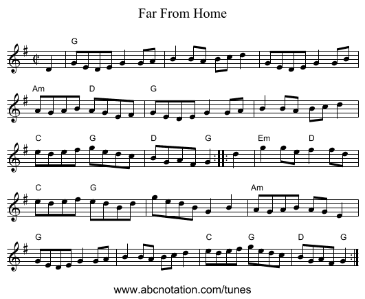 Far From Home - staff notation